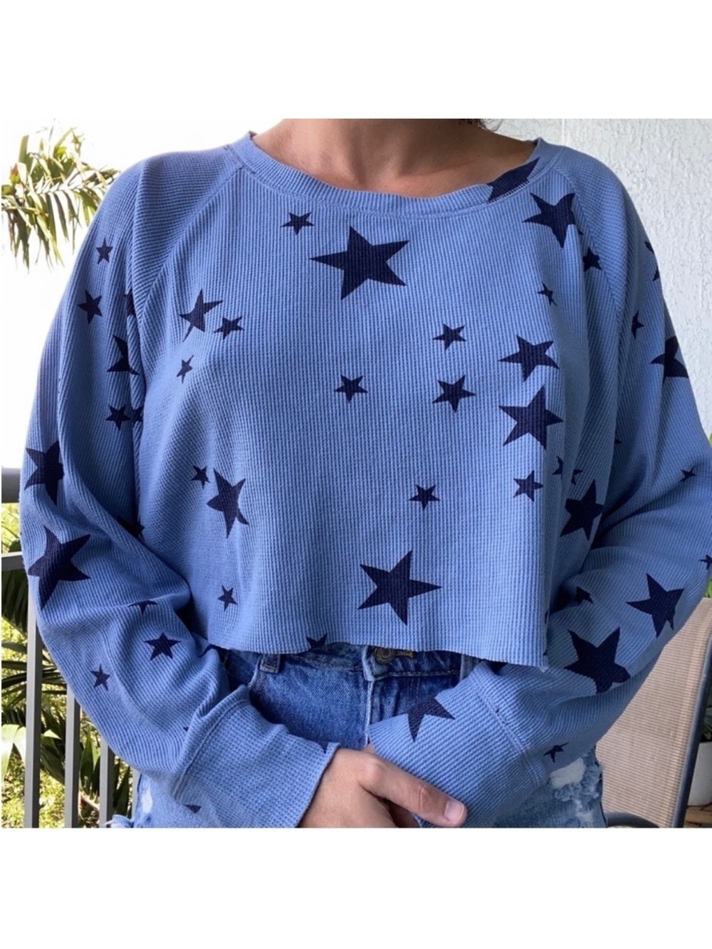 GAP Blue Star Thermal Long Sleeve Crop Top L